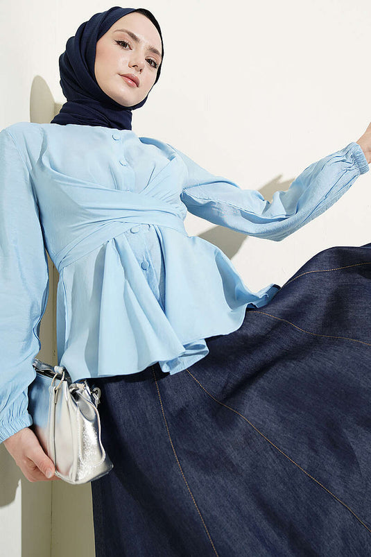 Self-Tie Short Shirt Blue