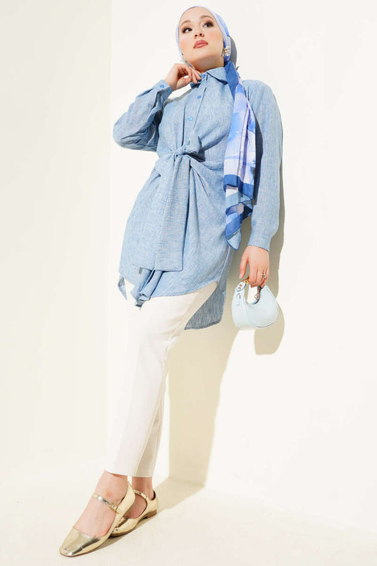 Chemise ceinturée à la taille bleue