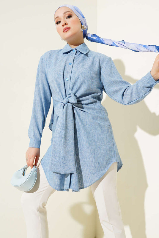 Chemise ceinturée à la taille bleue