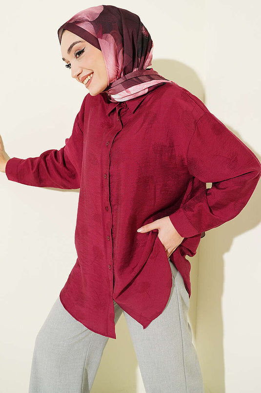Camicia Bordeaux con Motivo Floreale Integrato
