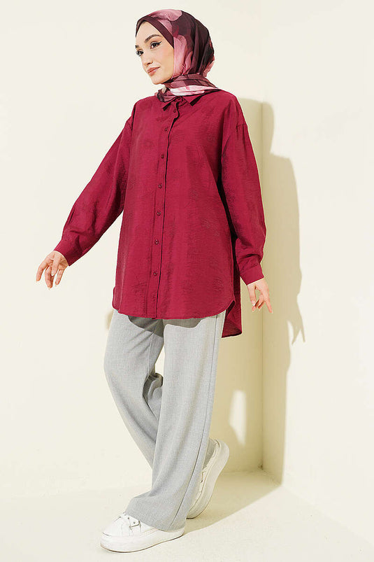 Camicia Bordeaux con Motivo Floreale Integrato