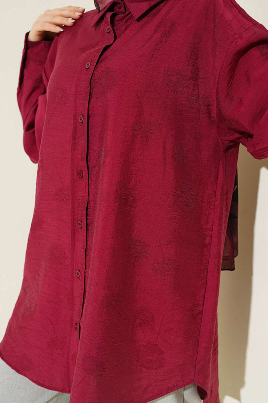 Camicia Bordeaux con Motivo Floreale Integrato