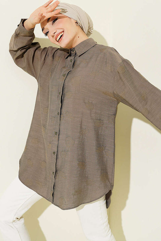 Camicia con motivo floreale integrato color visone