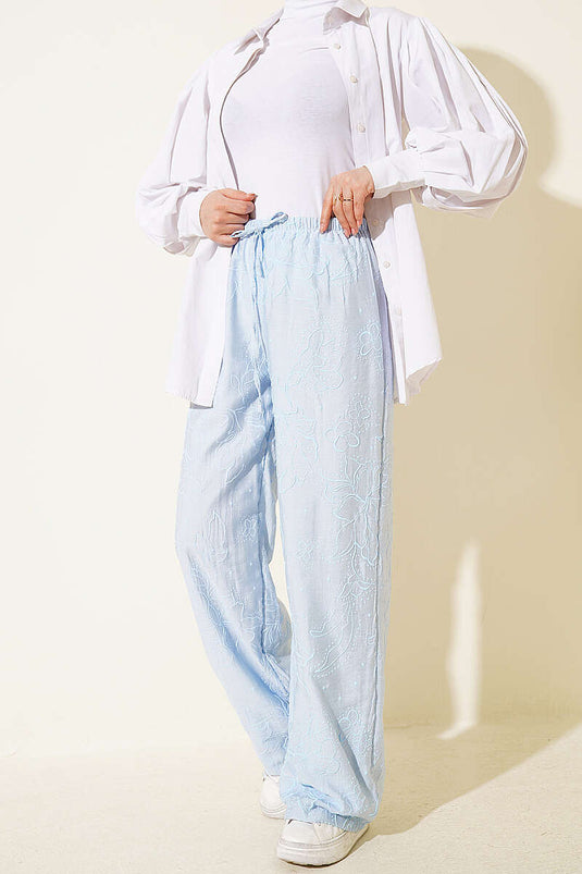 Pantalon à taille élastique avec motif intégré bleu glace