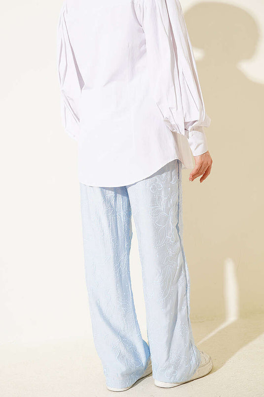 Pantalon à taille élastique avec motif intégré bleu glace