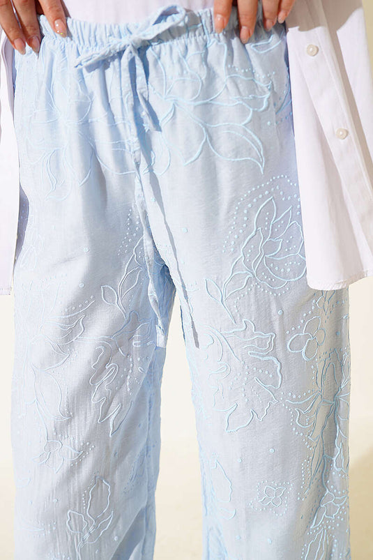 Pantalon à taille élastique avec motif intégré bleu glace