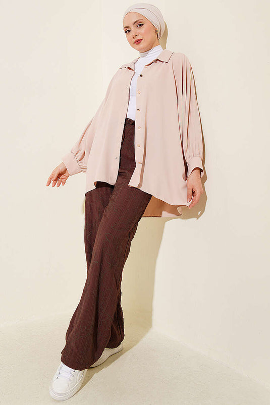 Pantalon à taille élastique avec motif intégré, couleur café