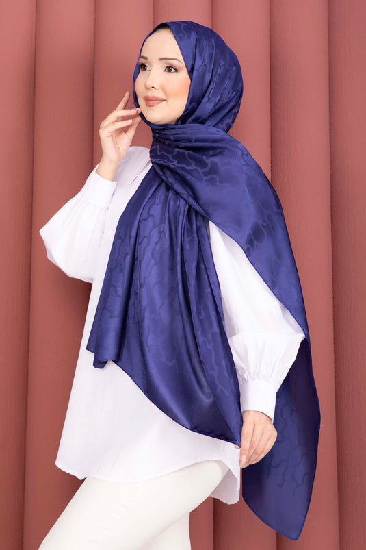Série d'écharpes jacquard à motifs intégrés bleu saphir