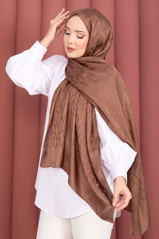 Série d'écharpes jacquard à motifs ton noisette