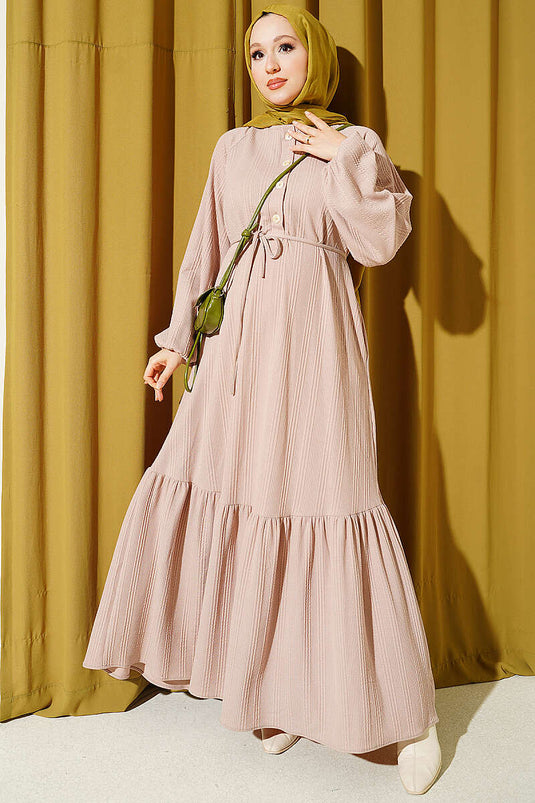 Robe Beige À Motifs À Manches Raglan