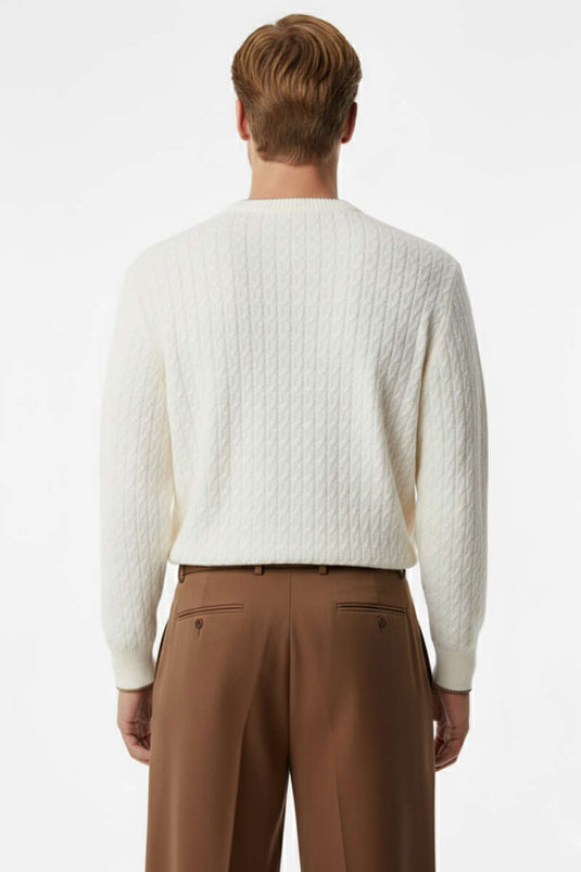 Pull homme en maille à motif ton sur ton, écru