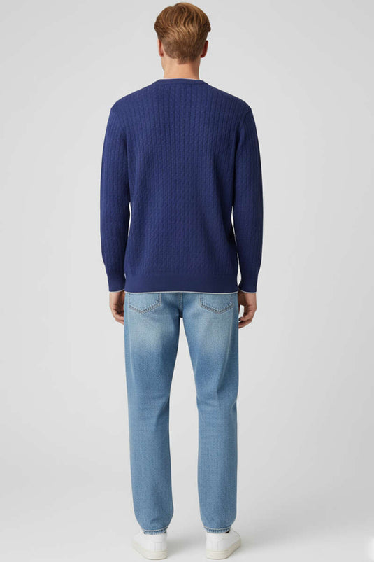 Pull homme en maille à motifs ton sur ton, bleu marine