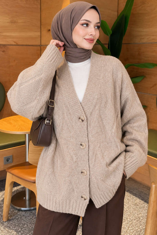 Beige Gemustertes Strickjacke