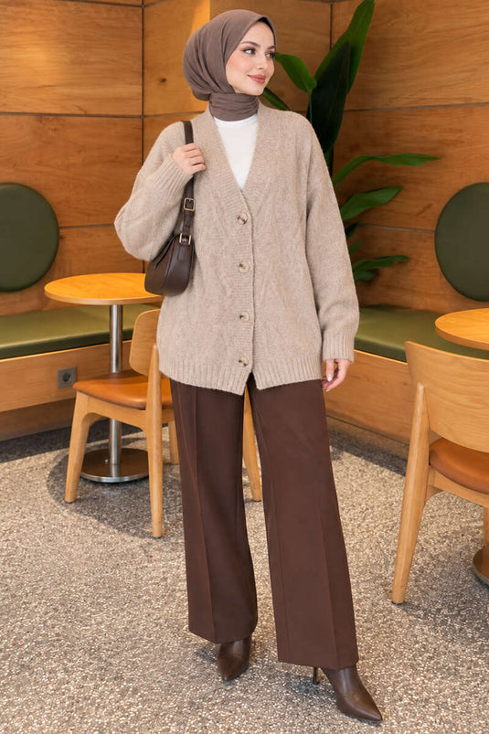 Beige Gemustertes Strickjacke