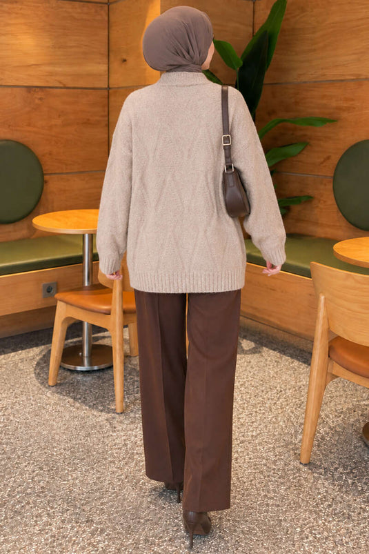 Beige Gemustertes Strickjacke