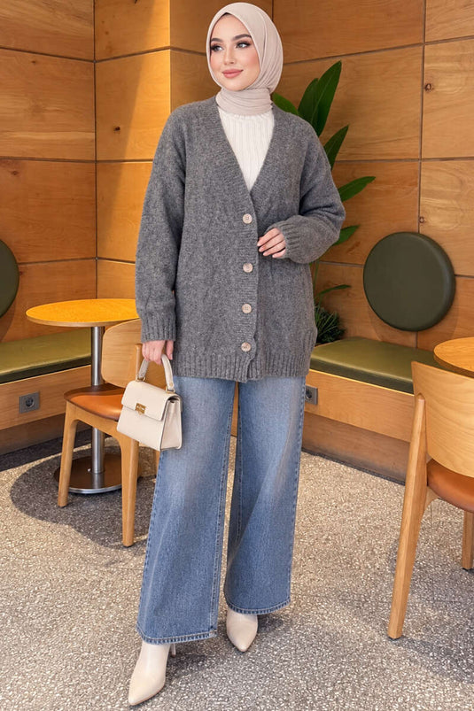 Gilet En Maille À Motifs Gris Fumé