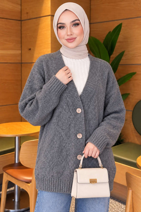 Gilet En Maille À Motifs Gris Fumé