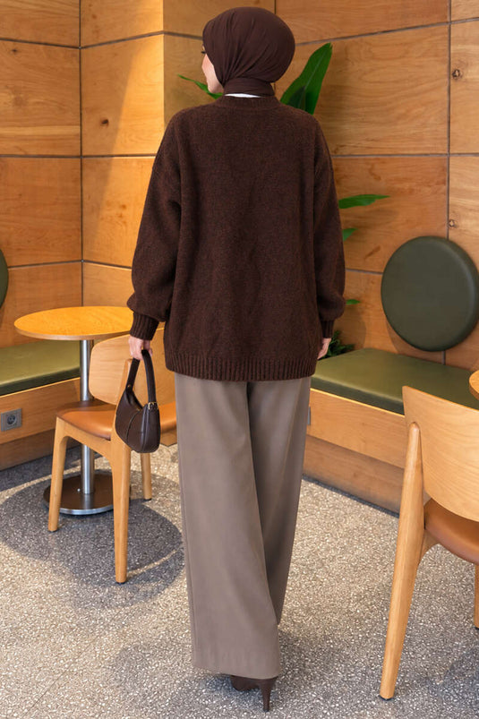 Gemusterter Strickcardigan In Braun