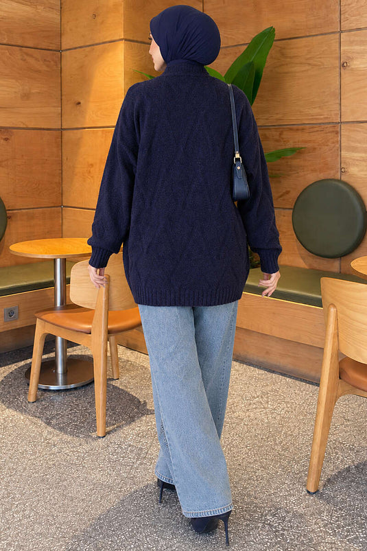 Gemusterter Strickcardigan Marineblau