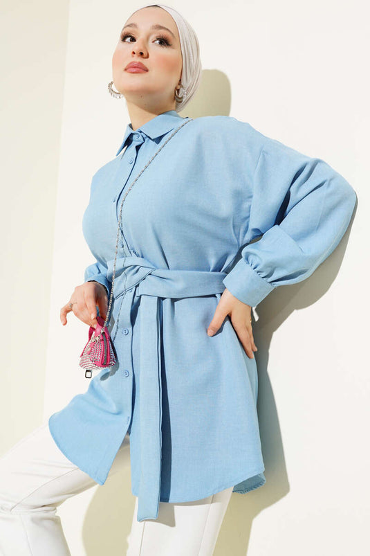 Chemise large à ceinture bleu bébé