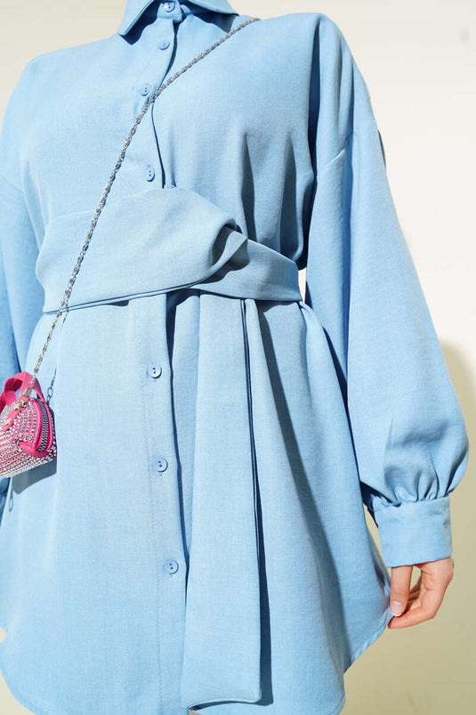 Chemise large à ceinture bleu bébé
