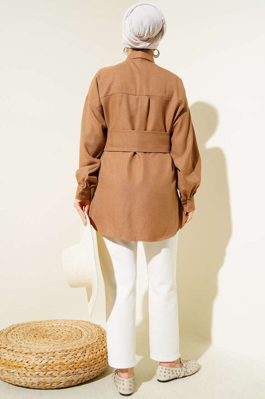 Chemise large à ceinture Camel