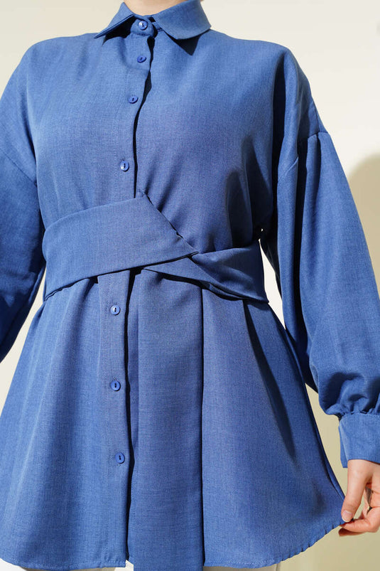 Chemise large à ceinture Indigo