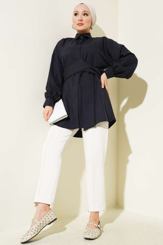 Chemise large à ceinture bleu marine