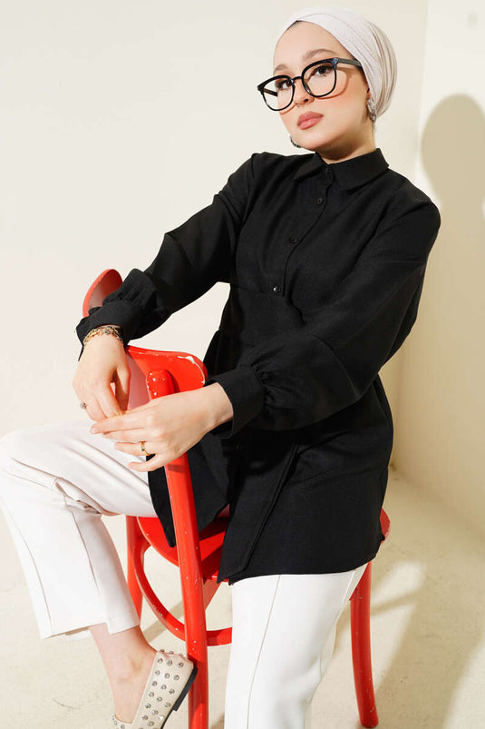 Self Wide Belted Shirt Black