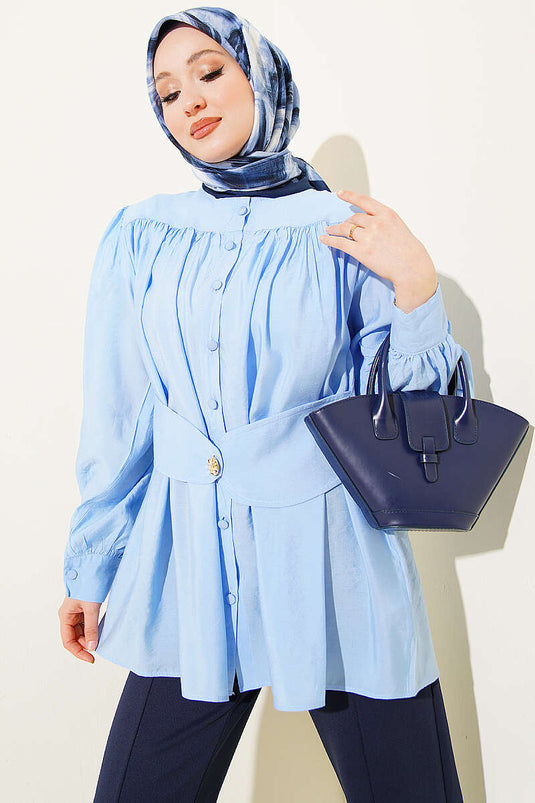 Camicia Blu Con Dettaglio Cintura Integrata