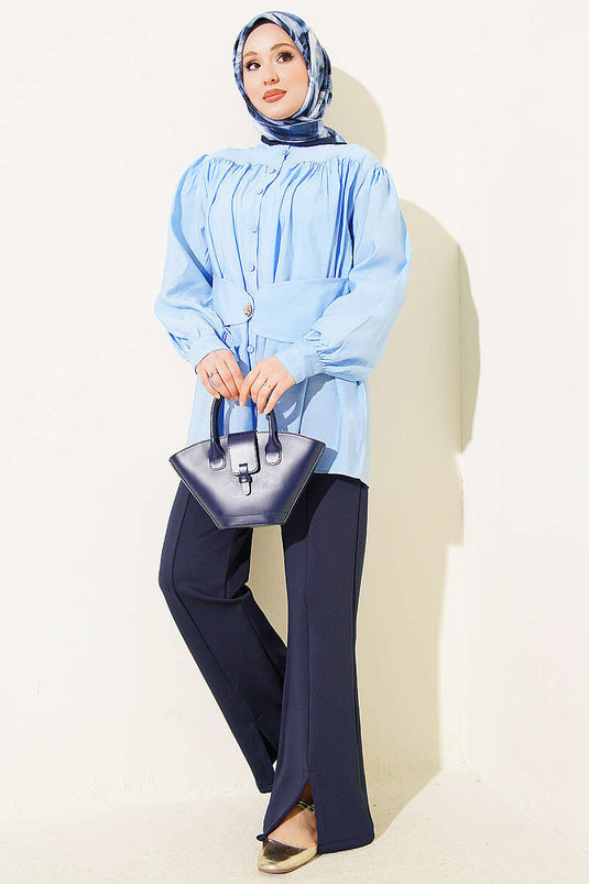Camicia Blu Con Dettaglio Cintura Integrata