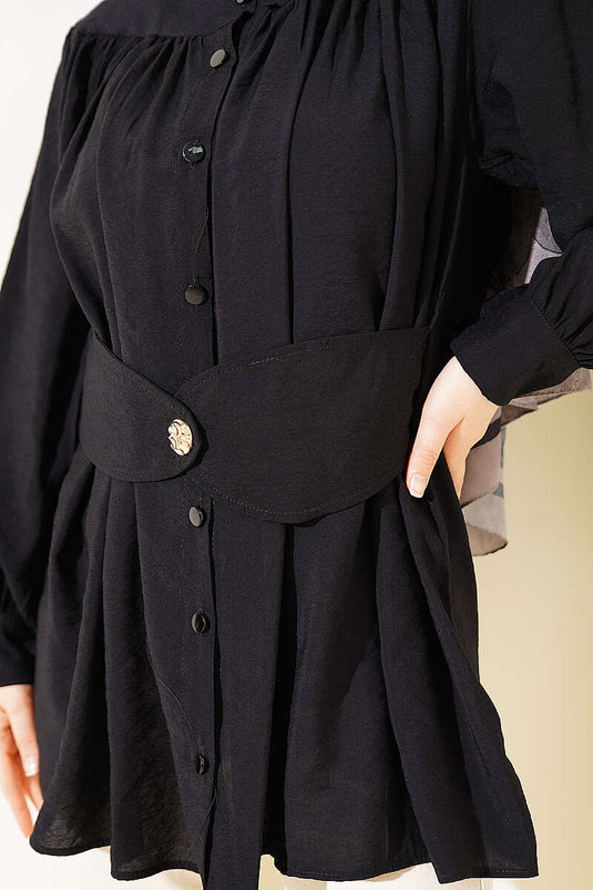 Chemise noire avec ceinture intégrée