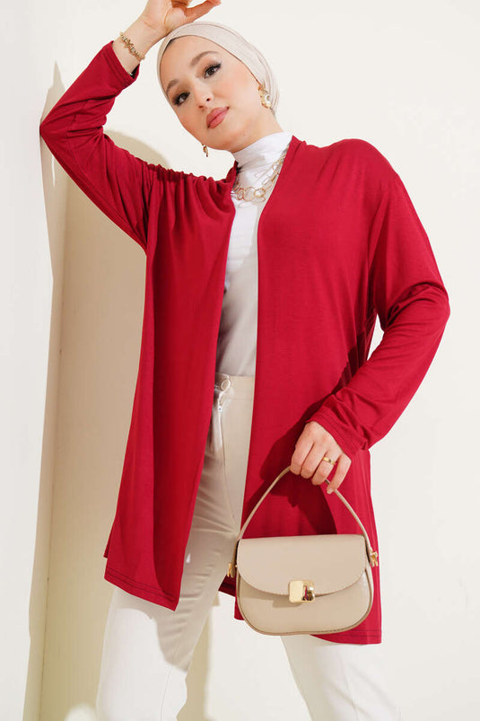 Cardigan basique à ceinture rouge bordeaux