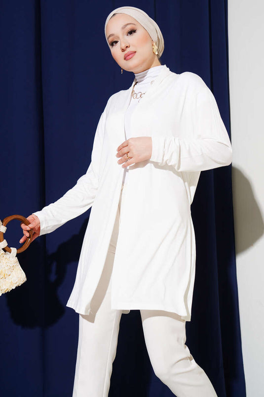 Cardigan basique ceinturé écru