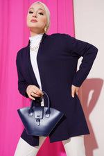 Cardigan basique à ceinture intégrée bleu marine