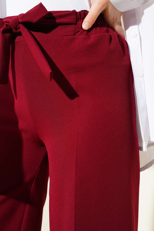 Pantalon double ceinturé rouge bordeaux