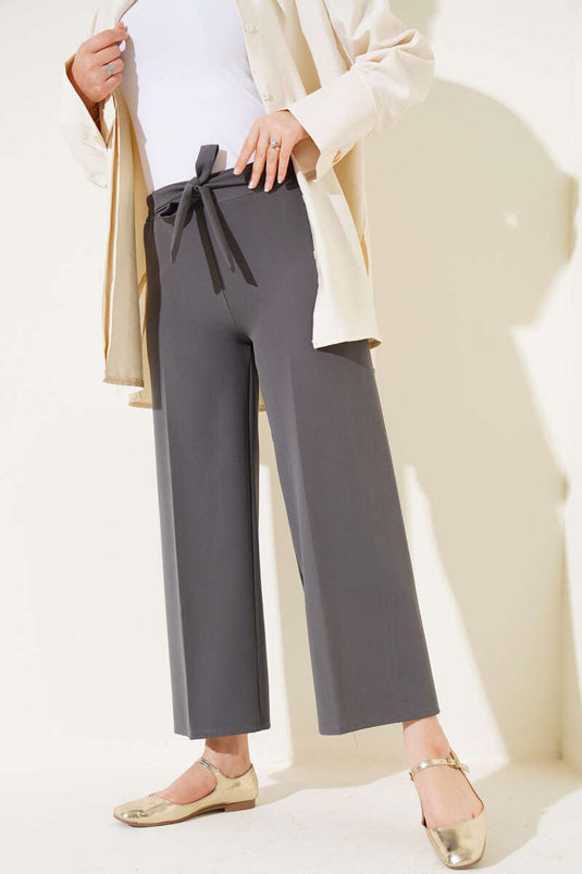 Self Belted Double Trousers Smoke Color