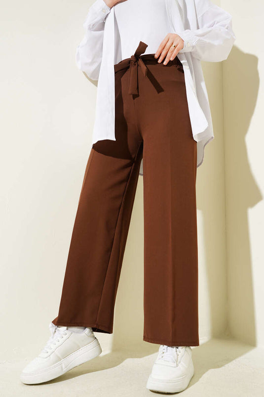 Pantalon double marron à ceinture intégrée