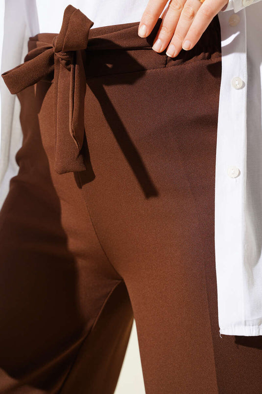 Pantalon double marron à ceinture intégrée