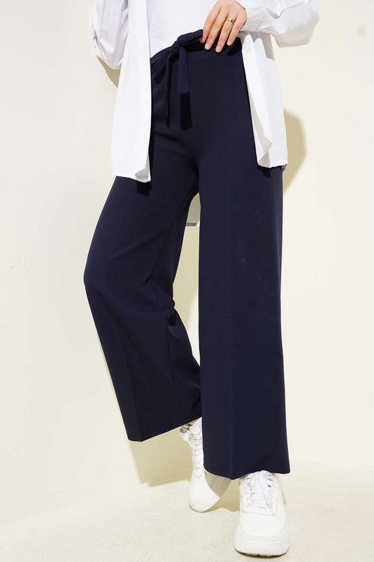 Pantalon double ceinturé bleu marine
