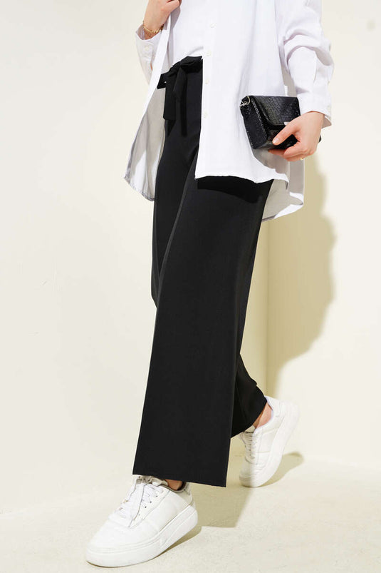 Pantalon double noir à ceinture intégrée