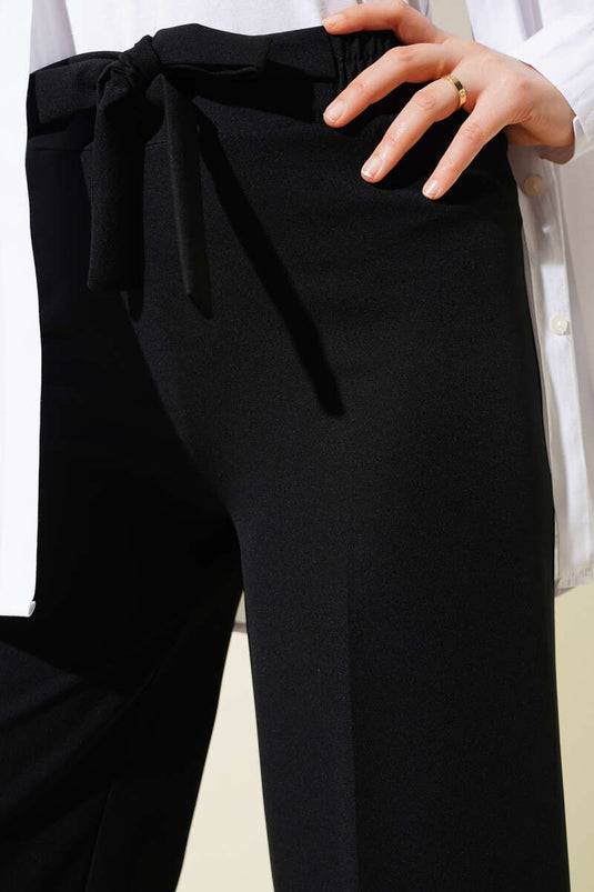 Pantalon double noir à ceinture intégrée