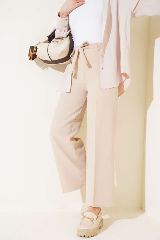 Self-Belted Double Trousers Stone