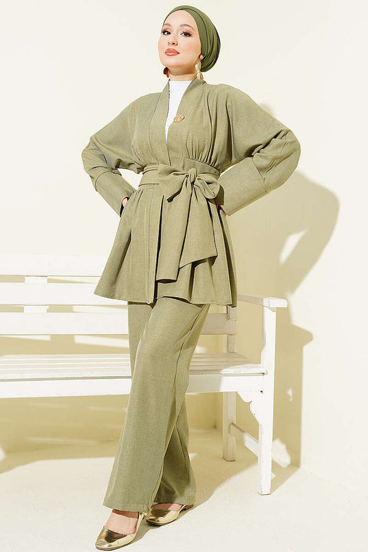 Ensemble kimono à ceinture intégrée, lot de deux, vert avocat