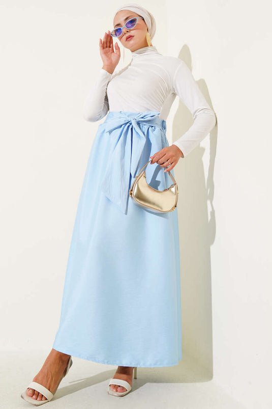Self-Belted Flared Skirt Baby Blue