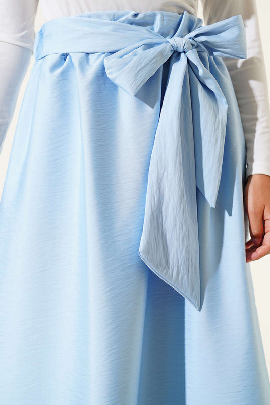 Self-Belted Flared Skirt Baby Blue