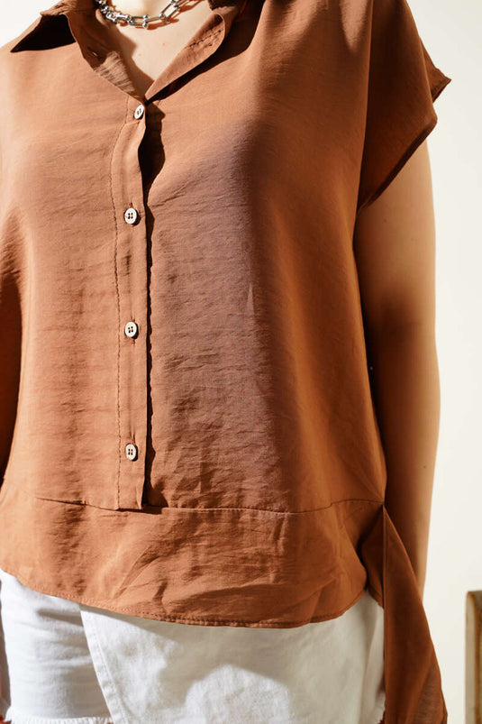 Self-Belted Sleeveless Shirt Brown