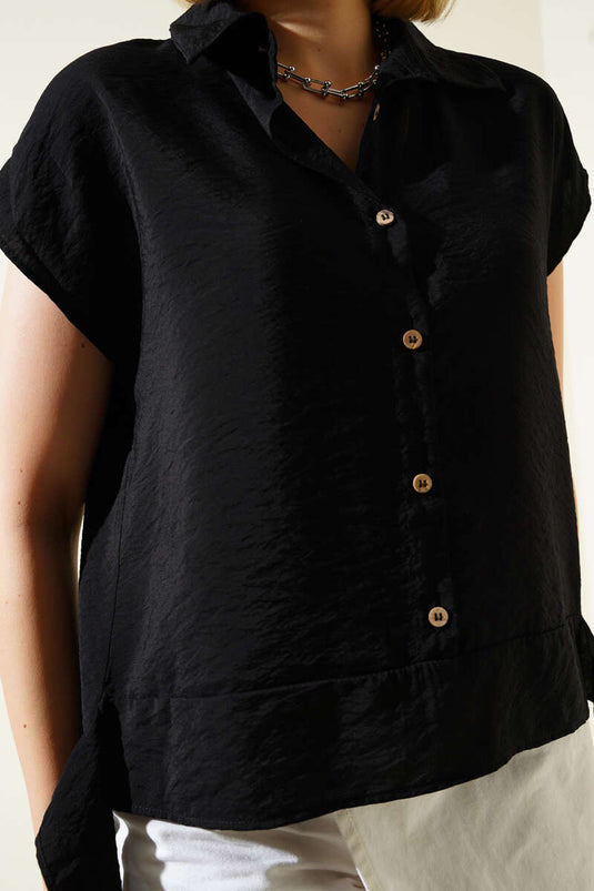 Self-Belted Sleeveless Shirt Black