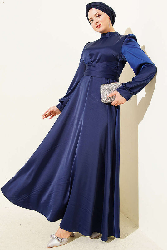 Robe de soirée en satin avec ceinture intégrée Bleu marine