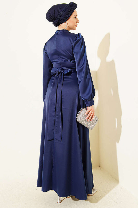 Robe de soirée en satin avec ceinture intégrée Bleu marine
